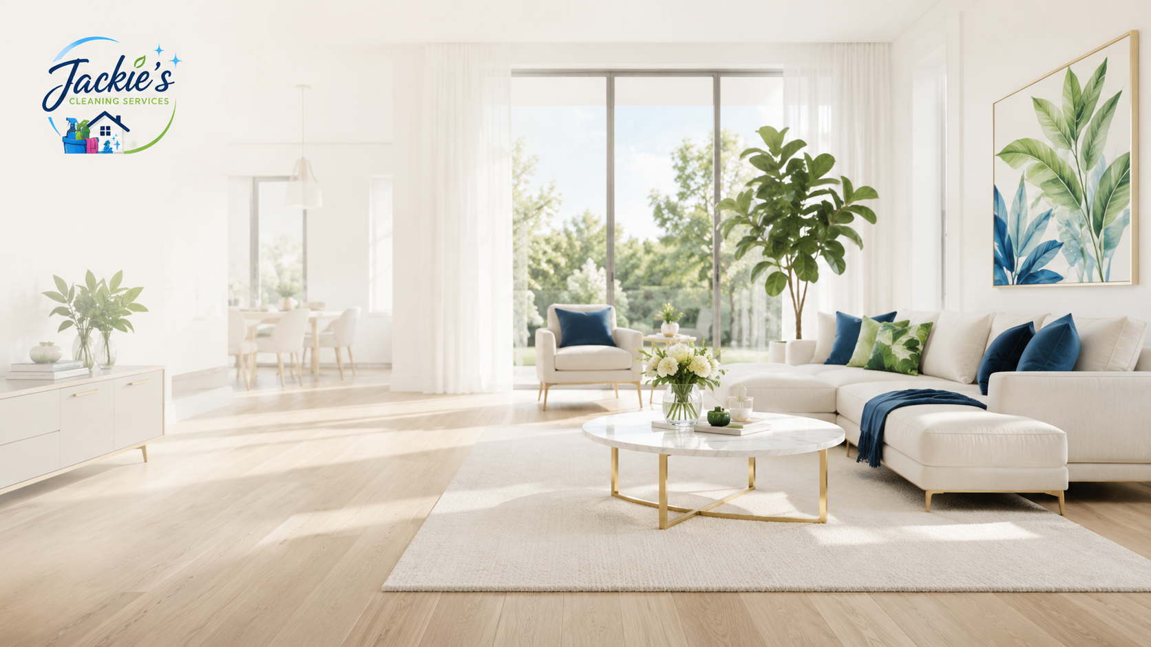 Bright luxury living room professionally cleaned